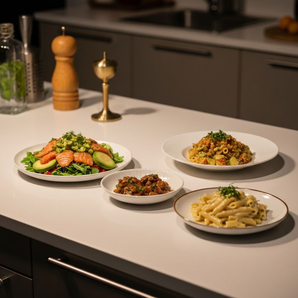 Professionelle Küchenfotografie mit frisch zubereiteten Mahlzeiten